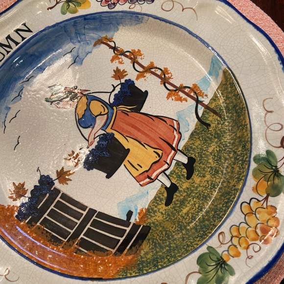 Four Vintage 12” Scalloped Plates Summer, Autumn, Winter, Spring Beautiful deets - Picture 13 of 16